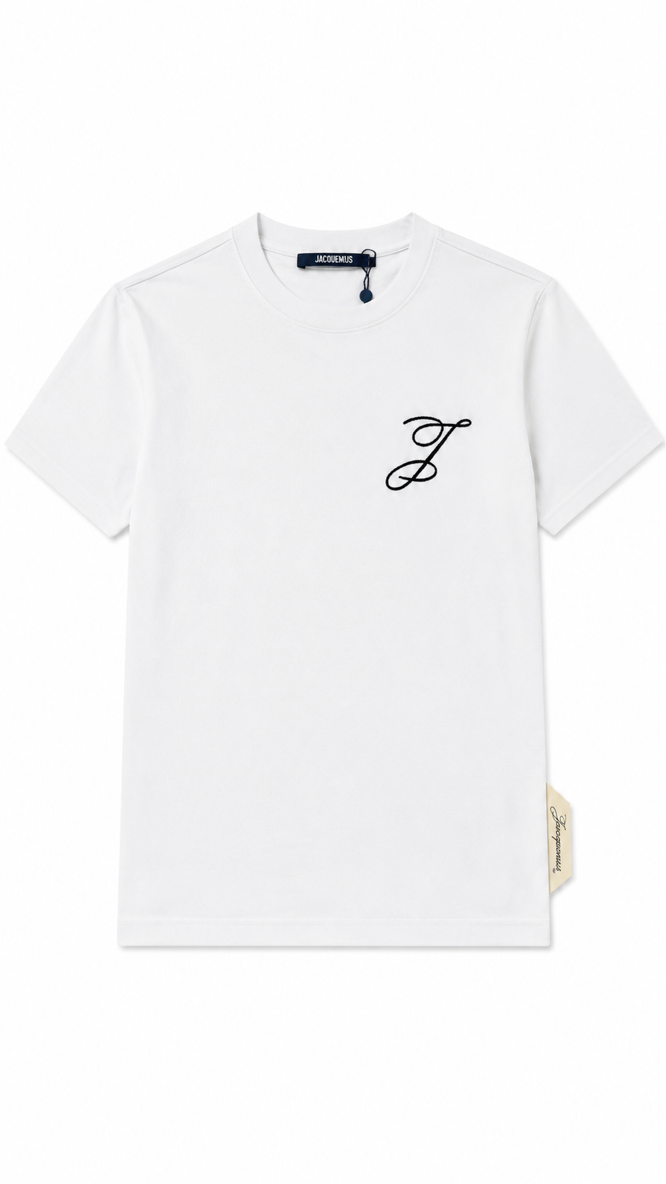 T-shirt Logo Jacquemus blanc neuf, J brodé ton sur ton sur la poitrine — vue 1