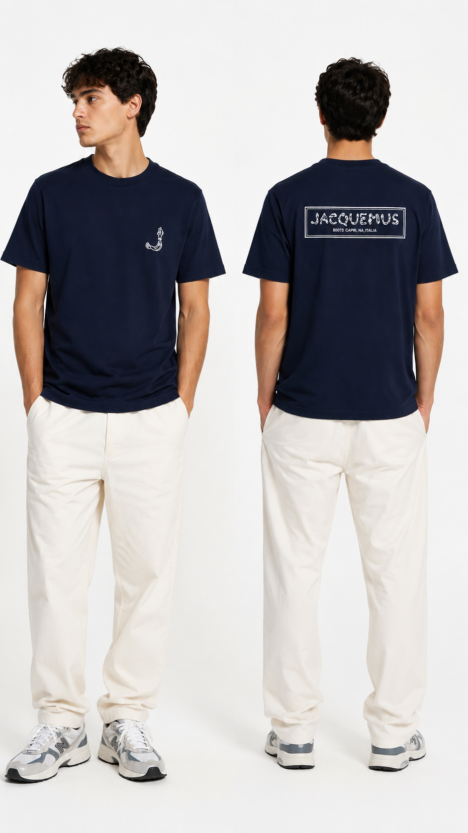 T-shirt Méru Jacquemus marine neuf, col ras-du-cou côtelé et étiquette Fisherman — vue 3