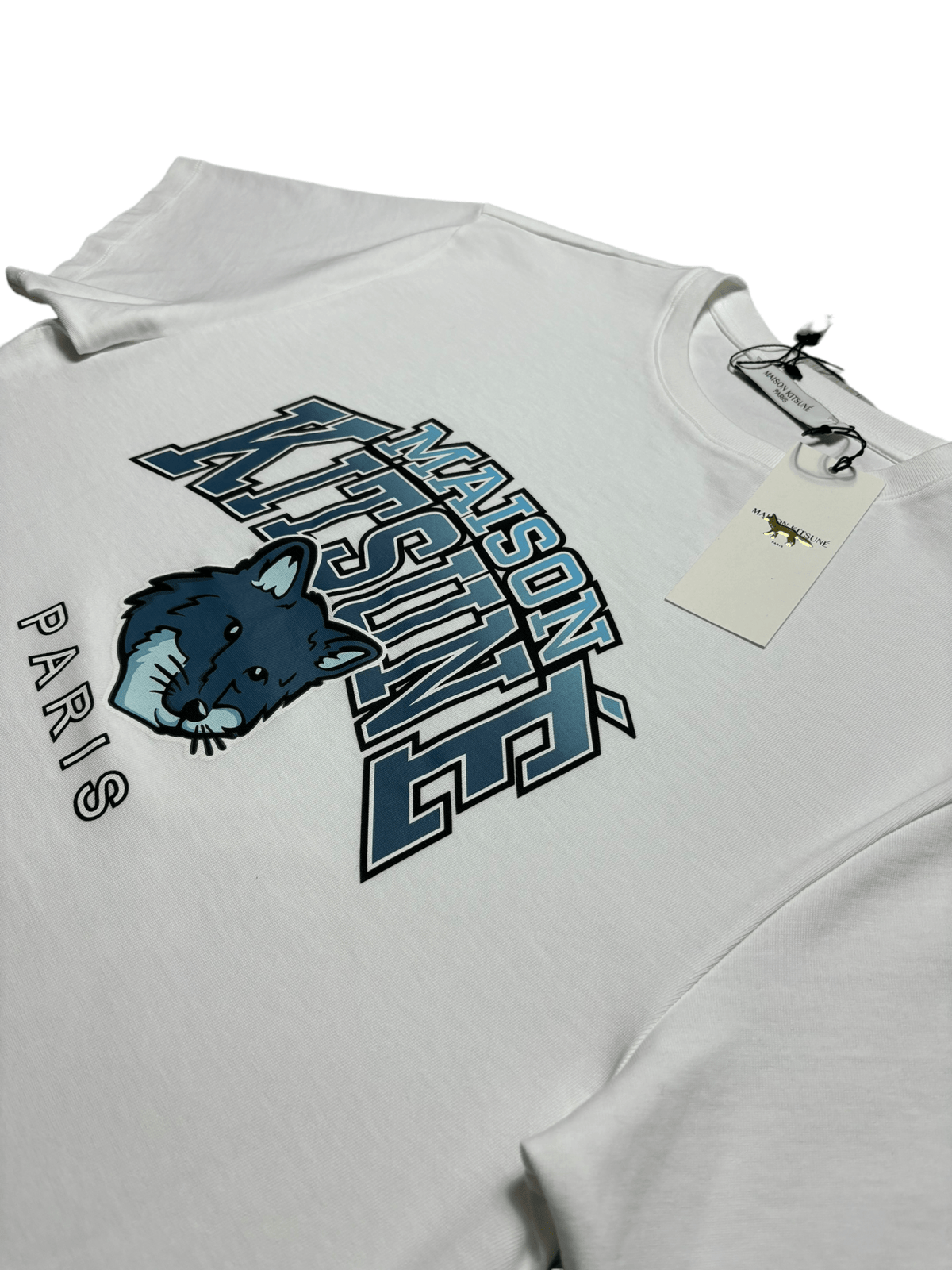 T-Shirt Maison Kitsuné in Weiß, gebraucht, von NB08 authentifiziert, Detail Etiketten und Verarbeitung — Ansicht 3
