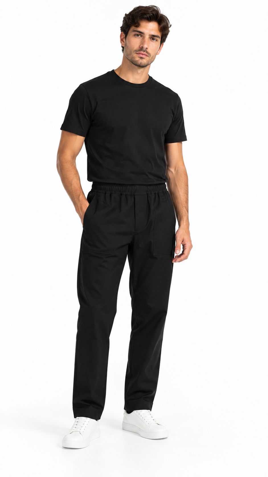 Pantalon Moncler à Taille Élastiquée en Laine Vierge noir taille 46, détail étiquettes et finitions — vue 3