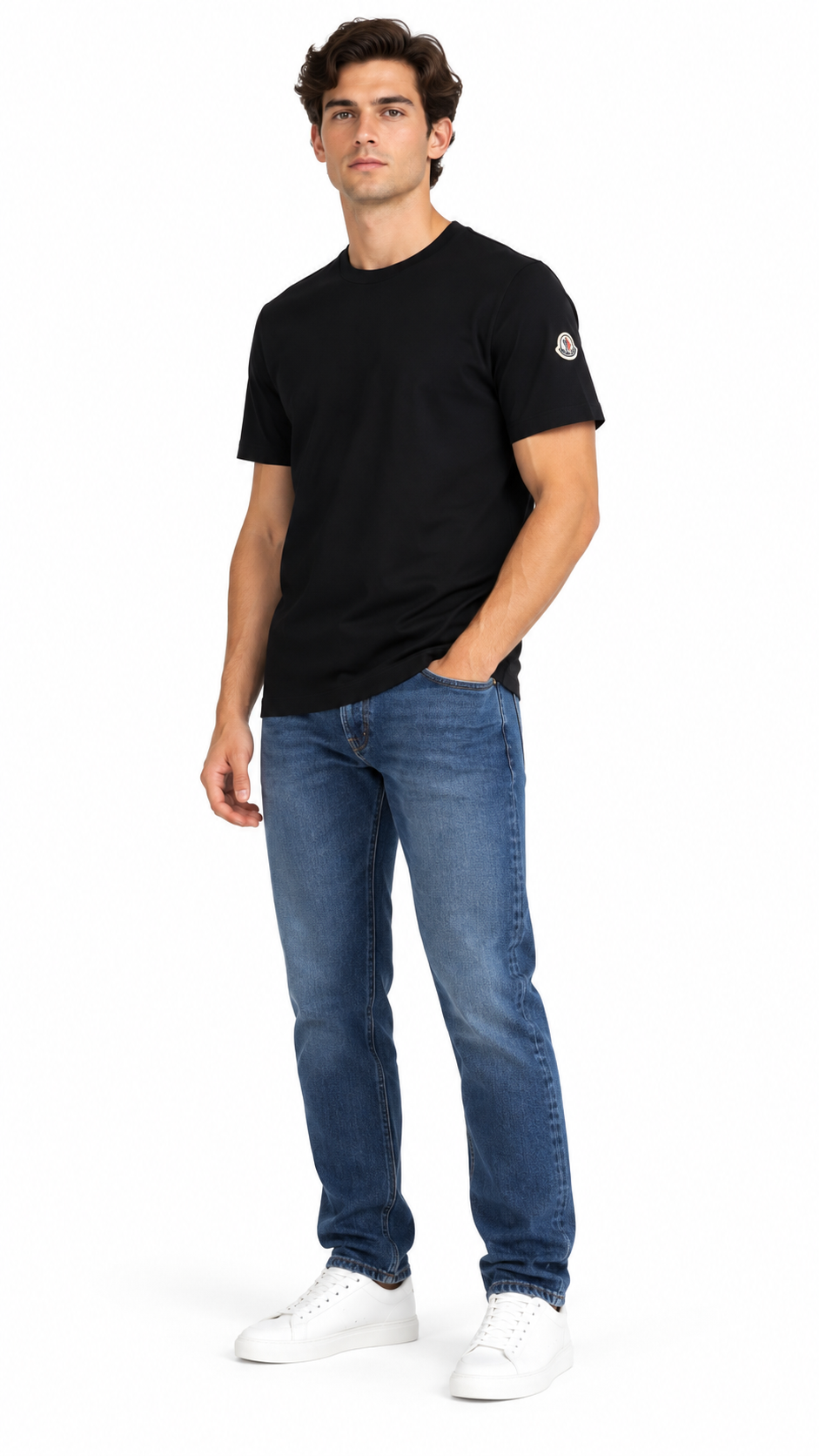 T-shirt Moncler con stemma logo nera taglia XL, dettaglio etichette e finiture — vista 4