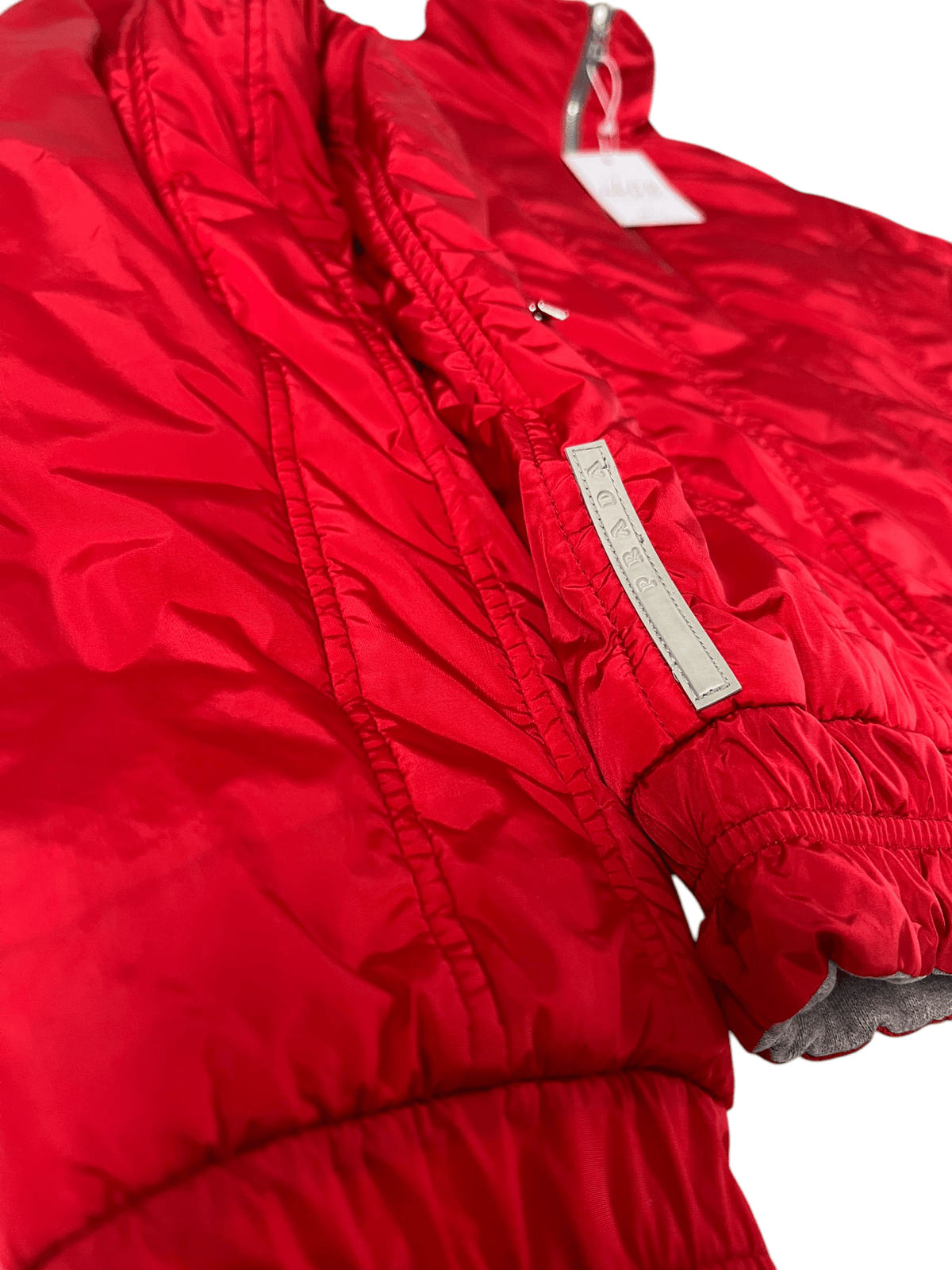 Veste Réversible Prada gris taille S, seconde main authentifiée NB08, détail étiquettes et finitions — vue 4