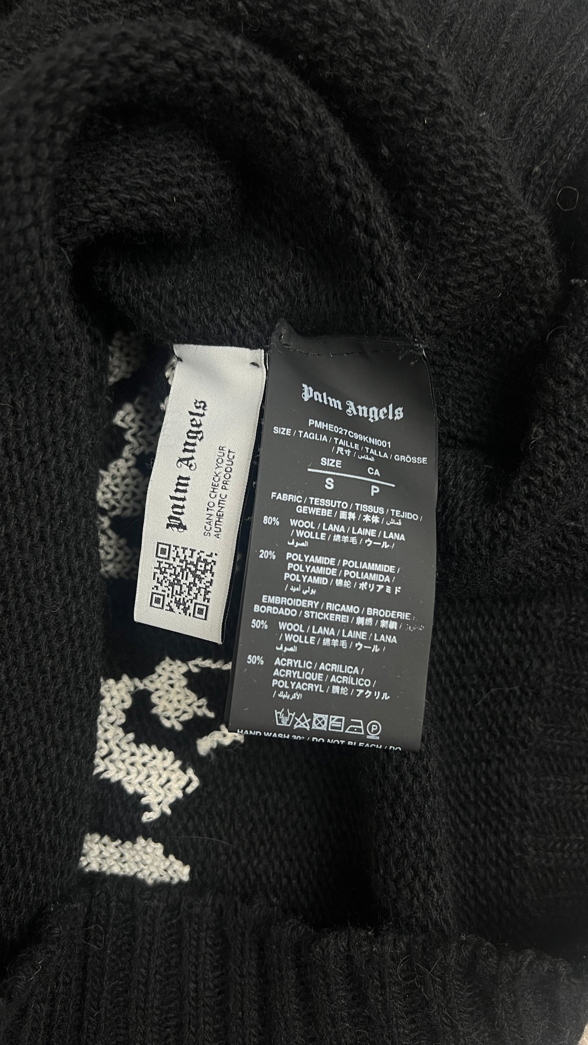 Pull Crewneck Palm Angels Curved Logo en Laine noir, taille S – photo complémentaire 3 – NB08 Shop