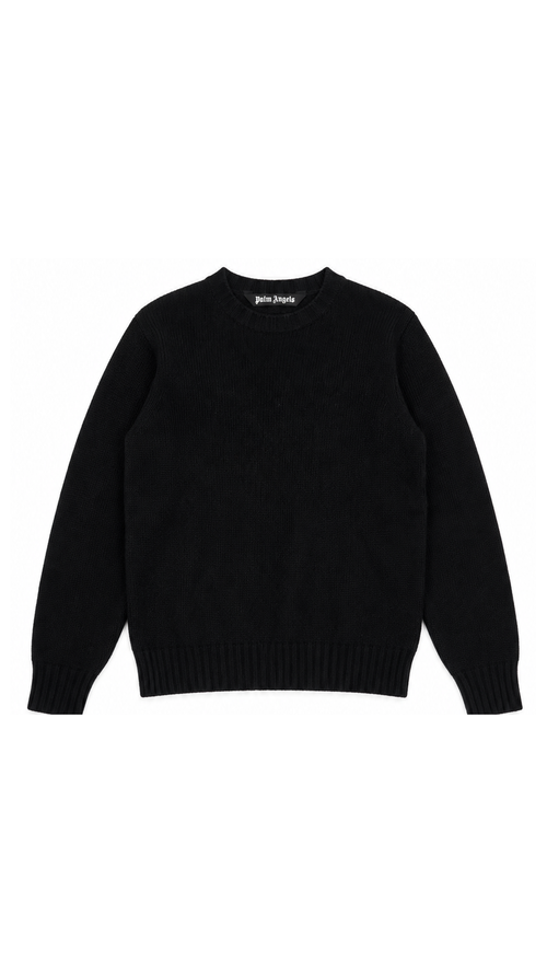 Pull Crewneck Palm Angels Curved Logo en Laine - Noir - Taille S