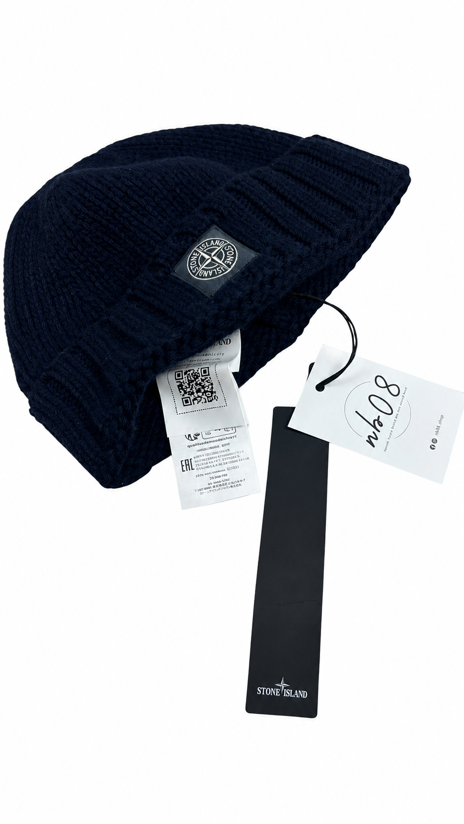 Bonnet Stone Island marine taille UNI, détail étiquettes et finitions — vue 3