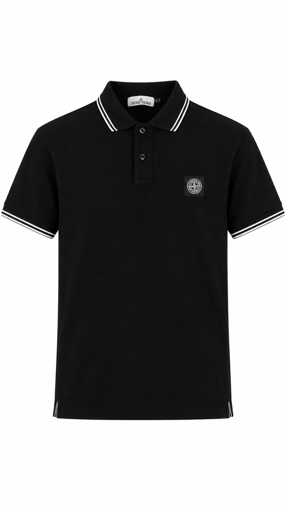 Polo Slim Stone Island Piqué Coton Bio Stretch Patch Compass noir, neuf — vue 1