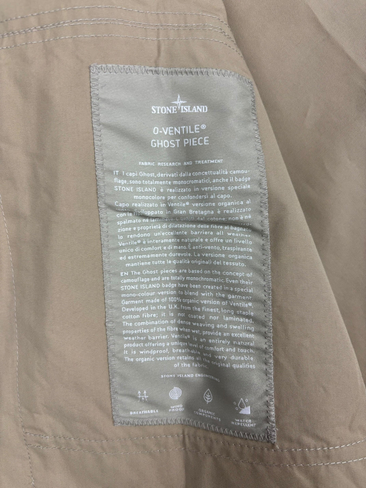 Surchemise Stone Island crème taille M - Logo et étiquette