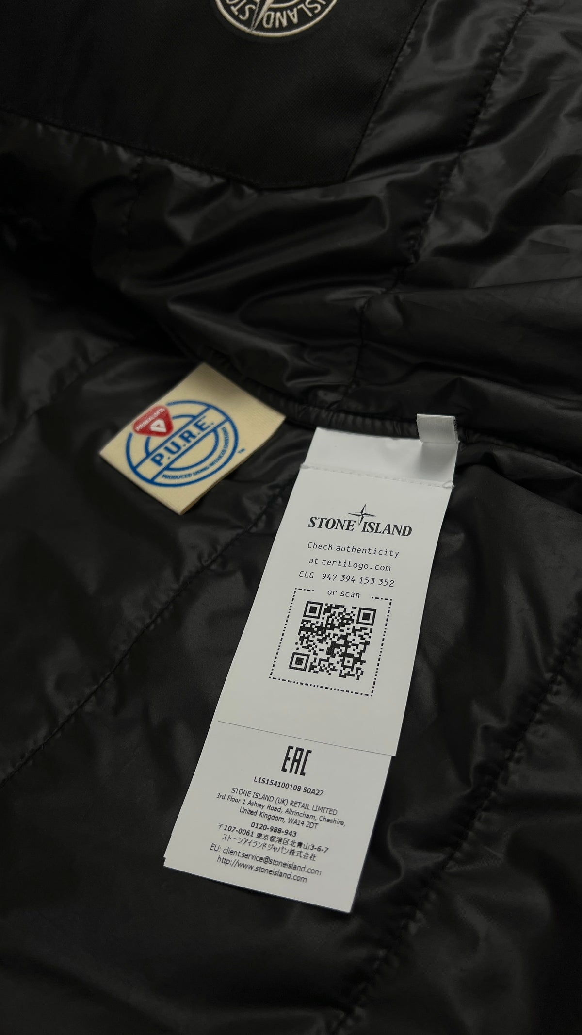 Veste à Capuche Stone Island Soft Shell-R e.Dye PrimaLoft noir, détail étiquettes et finitions — vue 6