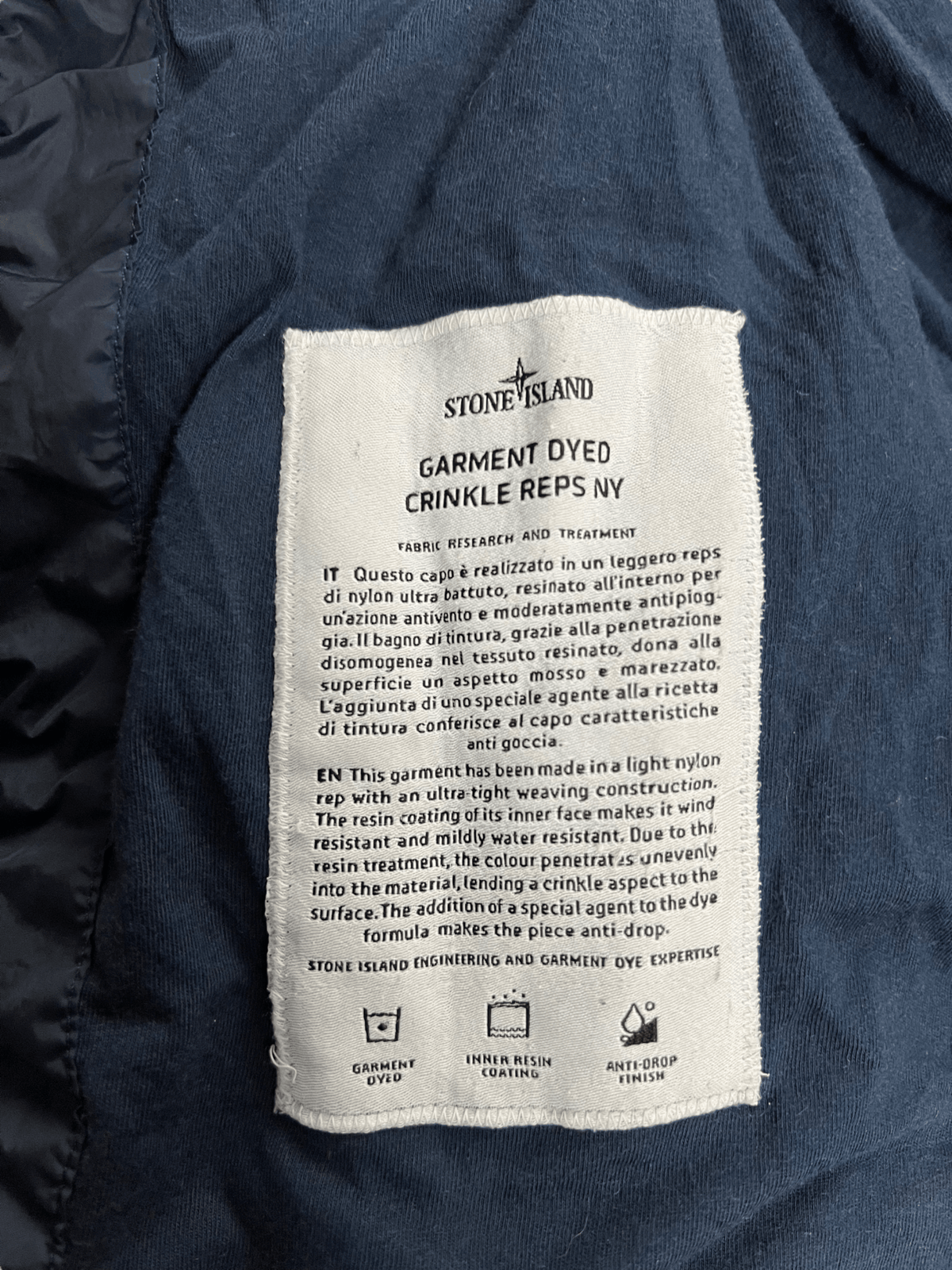 VESTE STONE ISLAND GARMENT DYED CRINKLE REPS NY - NB08 SHOP