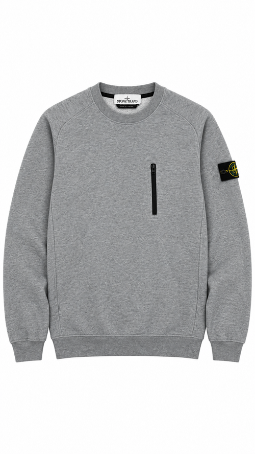 Sweat-shirt Crewneck Stone Island Poche Zippée - Gris - Taille M