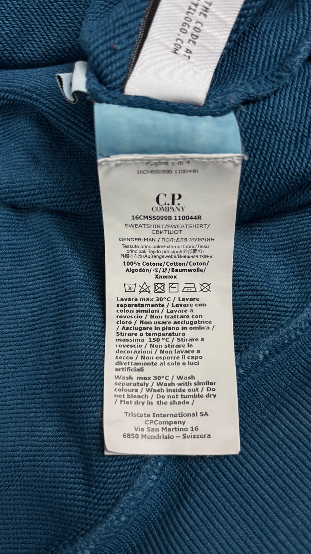 Sweat-shirt Hoodie C.P Company Resist Dyed Logo Brodé Bleu Pétrole Taille S – photo complémentaire 4 – NB08 Shop