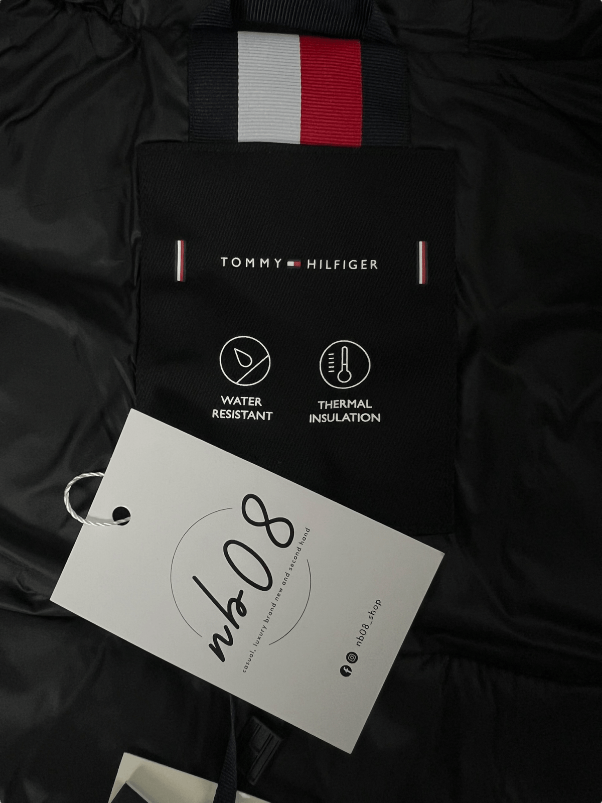 Tommy Hilfiger down jacket, black, logo and label detail — view 5