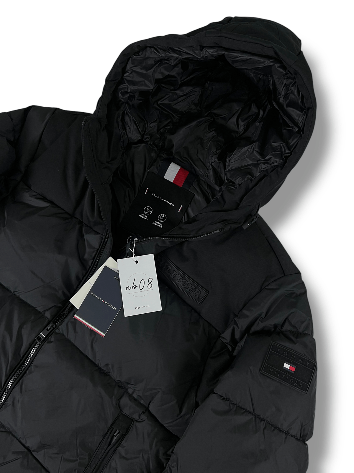 Tommy Hilfiger down jacket, black, back view — view 3